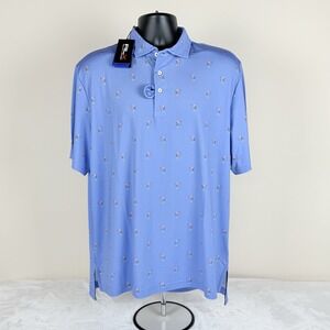 RLX Golf Ralph Lauren Polo Shirt Blue Flamingo Print Men's Large (48" Chest) New